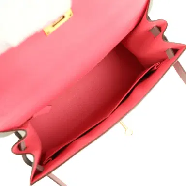 HERMÈS Pre-owned Hermes Special Order (HSS) Kelly Sellier 28 Rose Azalee and Gris Mouette Epsom Brushed Gold Hardware | Thumbnail 8 HERMÈS Pre-owned Hermes Special Order (HSS) Kelly Sellier 28 Rose Azalee and Gris Mouette Epsom Brushed Gold Hardware | Thumbnail 8