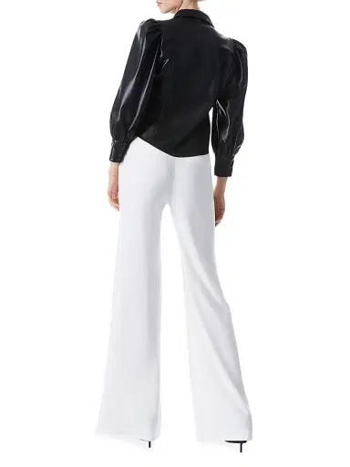 ALICE + OLIVIA Women's Nadine Puff-Sleeve Vegan Leather Blouse - Black | Thumbnail 4 ALICE + OLIVIA Women's Nadine Puff-Sleeve Vegan Leather Blouse - Black | Thumbnail 4