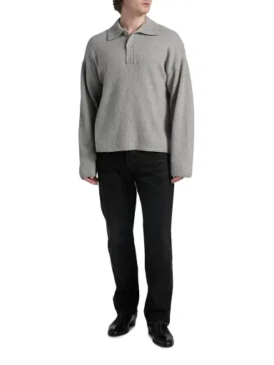 The Elder Statesman Men's Dume Cashmere Rugby Sweater - Silver | Thumbnail 2 The Elder Statesman Men's Dume Cashmere Rugby Sweater - Silver | Thumbnail 2