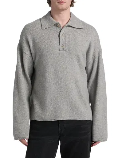 The Elder Statesman Men's Dume Cashmere Rugby Sweater - Silver | Thumbnail 3 The Elder Statesman Men's Dume Cashmere Rugby Sweater - Silver | Thumbnail 3