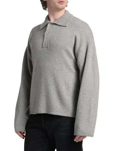 The Elder Statesman Men's Dume Cashmere Rugby Sweater - Silver | Thumbnail 4 The Elder Statesman Men's Dume Cashmere Rugby Sweater - Silver | Thumbnail 4