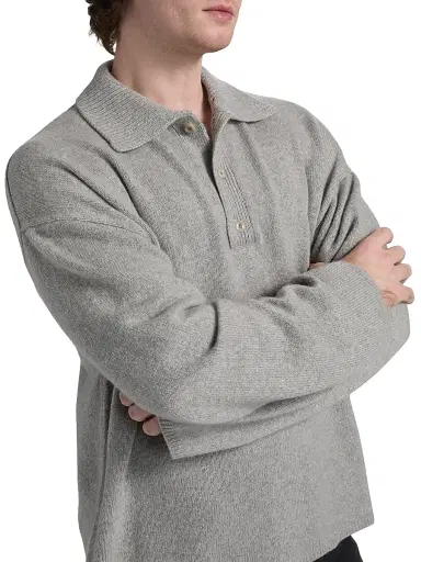 The Elder Statesman Men's Dume Cashmere Rugby Sweater - Silver | Thumbnail 6 The Elder Statesman Men's Dume Cashmere Rugby Sweater - Silver | Thumbnail 6