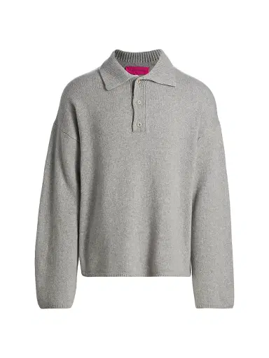 The Elder Statesman Men's Dume Cashmere Rugby Sweater - Silver | Thumbnail 1 The Elder Statesman Men's Dume Cashmere Rugby Sweater - Silver | Thumbnail 1
