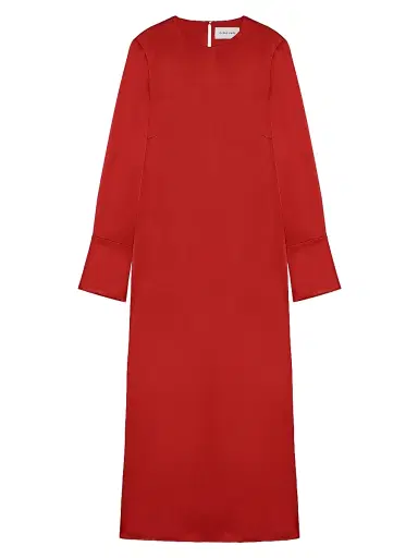 Armarium Women's Bruna Long-Sleeve Silk Shift Midi-Dress - Red - Size 2 | Thumbnail 1 Armarium Women's Bruna Long-Sleeve Silk Shift Midi-Dress - Red - Size 2 | Thumbnail 1