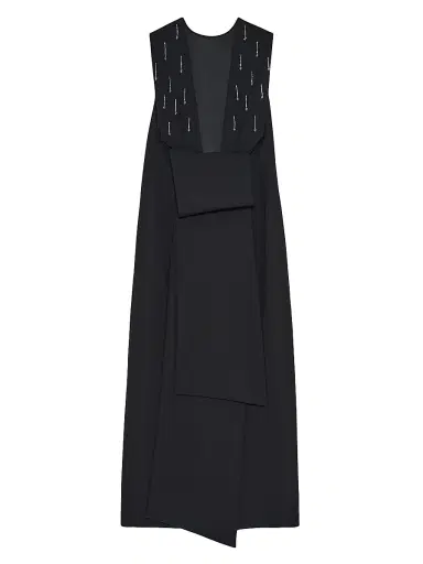 Armarium Women's Mina Embellished Wool Draped Back Midi-Dress - Black | Thumbnail 2 Armarium Women's Mina Embellished Wool Draped Back Midi-Dress - Black | Thumbnail 2