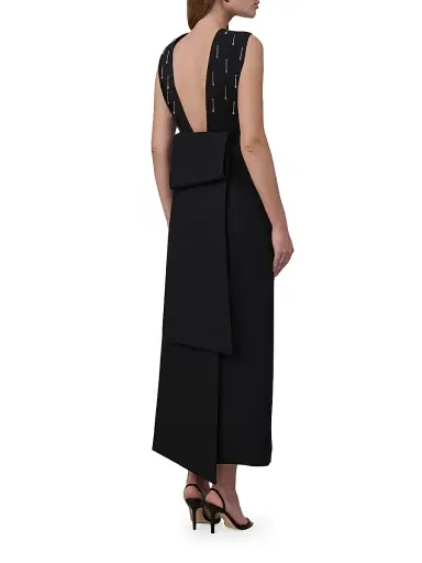 Armarium Women's Mina Embellished Wool Draped Back Midi-Dress - Black | Thumbnail 4 Armarium Women's Mina Embellished Wool Draped Back Midi-Dress - Black | Thumbnail 4