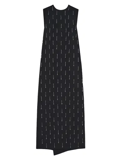 Armarium Women's Mina Embellished Wool Draped Back Midi-Dress - Black | Thumbnail 1 Armarium Women's Mina Embellished Wool Draped Back Midi-Dress - Black | Thumbnail 1
