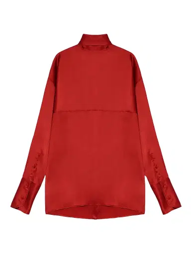 Armarium Women's Elide Silk Tieneck Oversized Shirt - Red | Thumbnail 3 Armarium Women's Elide Silk Tieneck Oversized Shirt - Red | Thumbnail 3
