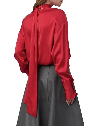 Armarium Women's Elide Silk Tieneck Oversized Shirt - Red | Thumbnail 6 Armarium Women's Elide Silk Tieneck Oversized Shirt - Red | Thumbnail 6