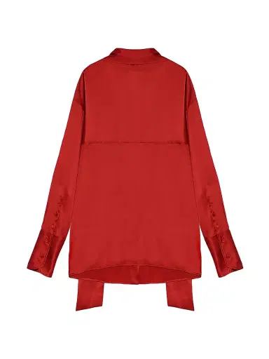 Armarium Women's Elide Silk Tieneck Oversized Shirt - Red | Thumbnail 1 Armarium Women's Elide Silk Tieneck Oversized Shirt - Red | Thumbnail 1