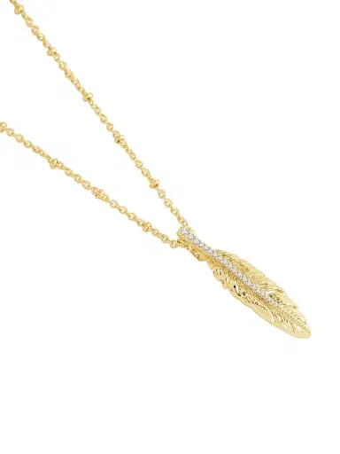 Anabel Aram Women's Feather 18K-Gold-Plated & Cubic Zirconia Pendant Necklace - Gold | Thumbnail 5 Anabel Aram Women's Feather 18K-Gold-Plated & Cubic Zirconia Pendant Necklace - Gold | Thumbnail 5