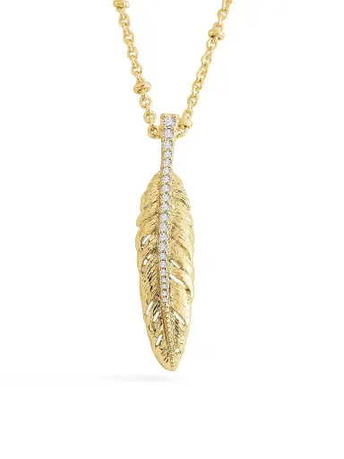 Anabel Aram Women's Feather 18K-Gold-Plated & Cubic Zirconia Pendant Necklace - Gold | Thumbnail 1 Anabel Aram Women's Feather 18K-Gold-Plated & Cubic Zirconia Pendant Necklace - Gold | Thumbnail 1