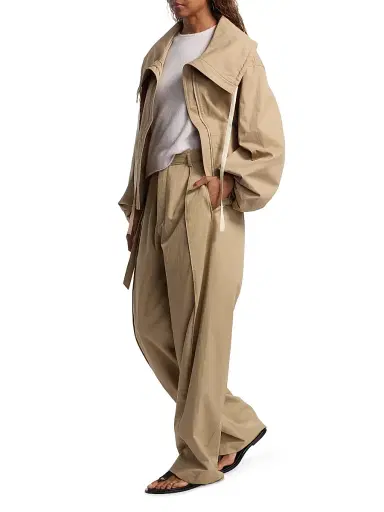Co Women's Pleated Cotton-Blend Wide-Leg Pants - Camel - Size 12 | Thumbnail 2 Co Women's Pleated Cotton-Blend Wide-Leg Pants - Camel - Size 12 | Thumbnail 2