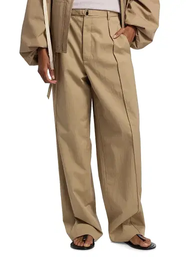 Co Women's Pleated Cotton-Blend Wide-Leg Pants - Camel - Size 12 | Thumbnail 3 Co Women's Pleated Cotton-Blend Wide-Leg Pants - Camel - Size 12 | Thumbnail 3