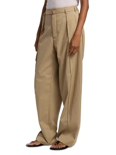 Co Women's Pleated Cotton-Blend Wide-Leg Pants - Camel - Size 12 | Thumbnail 4 Co Women's Pleated Cotton-Blend Wide-Leg Pants - Camel - Size 12 | Thumbnail 4