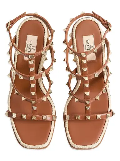 Valentino Garavani Women's Rockstud 80MM Wedge Sandals in Calfskin Leather - Saddle Brown - Size 12 | Thumbnail 4 Valentino Garavani Women's Rockstud 80MM Wedge Sandals in Calfskin Leather - Saddle Brown - Size 12 | Thumbnail 4