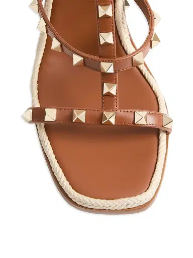 Valentino Garavani Women's Rockstud 80MM Wedge Sandals in Calfskin Leather - Saddle Brown - Size 12 | Thumbnail 5 Valentino Garavani Women's Rockstud 80MM Wedge Sandals in Calfskin Leather - Saddle Brown - Size 12 | Thumbnail 5