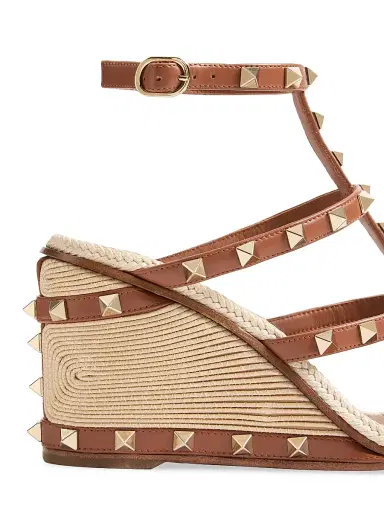Valentino Garavani Women's Rockstud 80MM Wedge Sandals in Calfskin Leather - Saddle Brown - Size 12 | Thumbnail 6 Valentino Garavani Women's Rockstud 80MM Wedge Sandals in Calfskin Leather - Saddle Brown - Size 12 | Thumbnail 6