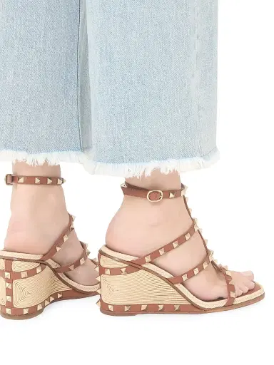 Valentino Garavani Women's Rockstud 80MM Wedge Sandals in Calfskin Leather - Saddle Brown - Size 12 | Thumbnail 7 Valentino Garavani Women's Rockstud 80MM Wedge Sandals in Calfskin Leather - Saddle Brown - Size 12 | Thumbnail 7