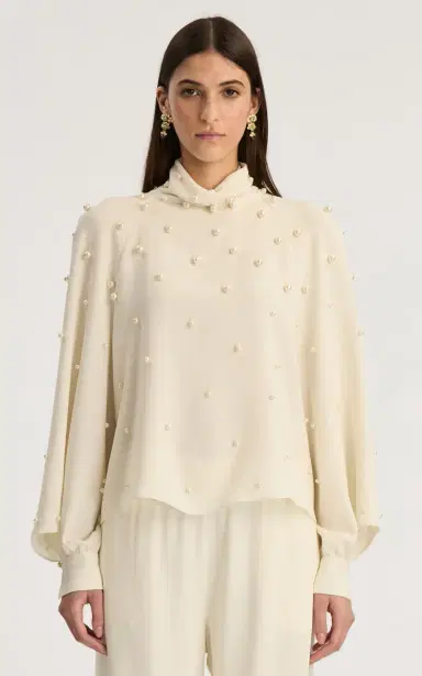Oscar de la Renta Pearl-Embellished Silk-Georgette Blouse | Thumbnail 4 Oscar de la Renta Pearl-Embellished Silk-Georgette Blouse | Thumbnail 4