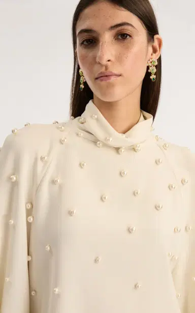 Oscar de la Renta Pearl-Embellished Silk-Georgette Blouse | Thumbnail 6 Oscar de la Renta Pearl-Embellished Silk-Georgette Blouse | Thumbnail 6