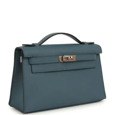 HERMÈS Hermes Kelly Pochette Bleu Tempette Swift Palladium Hardware | Thumbnail 2 HERMÈS Hermes Kelly Pochette Bleu Tempette Swift Palladium Hardware | Thumbnail 2