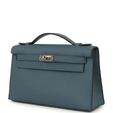 HERMÈS Hermes Kelly Pochette Bleu Tempette Swift Palladium Hardware | Thumbnail 5 HERMÈS Hermes Kelly Pochette Bleu Tempette Swift Palladium Hardware | Thumbnail 5