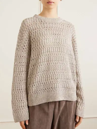 Brunello Cucinelli Sequined Open-knit Linen-blend Sweater | Thumbnail 3 Brunello Cucinelli Sequined Open-knit Linen-blend Sweater | Thumbnail 3