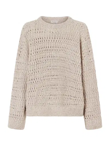 Brunello Cucinelli Sequined Open-knit Linen-blend Sweater | Thumbnail 1 Brunello Cucinelli Sequined Open-knit Linen-blend Sweater | Thumbnail 1