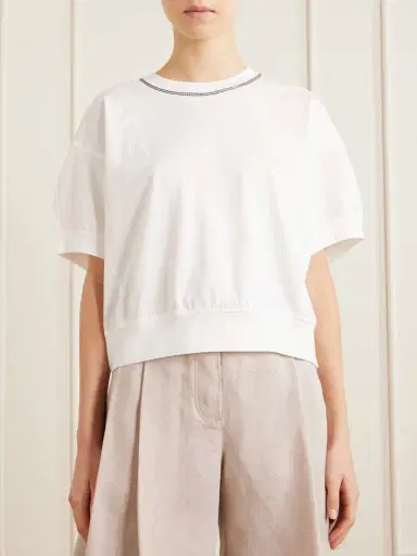 Brunello Cucinelli Bead-embellished Cotton-jersey T-shirt | Thumbnail 3 Brunello Cucinelli Bead-embellished Cotton-jersey T-shirt | Thumbnail 3