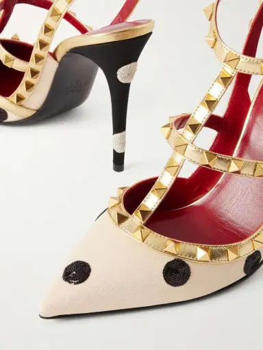 Valentino Garavani Rockstud Embellished Studded Polka-dot Canvas Pumps | Thumbnail 5 Valentino Garavani Rockstud Embellished Studded Polka-dot Canvas Pumps | Thumbnail 5