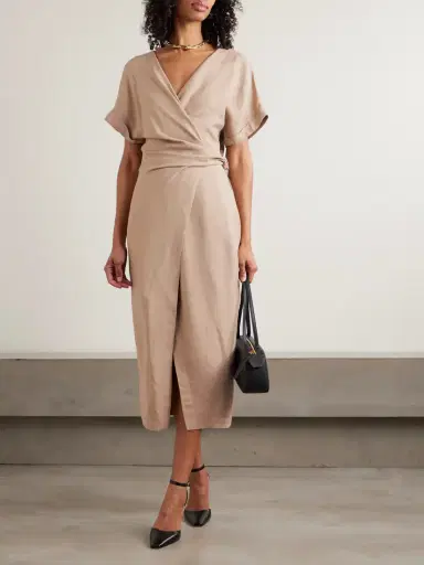 Brunello Cucinelli Bead-embellished Woven Midi Wrap Dress | Thumbnail 2 Brunello Cucinelli Bead-embellished Woven Midi Wrap Dress | Thumbnail 2