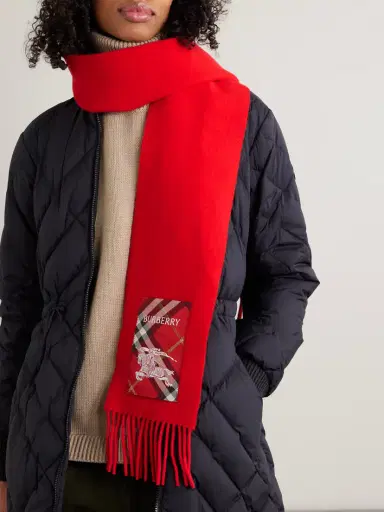Burberry Appliquéd Fringed Cashmere Scarf | Thumbnail 2 Burberry Appliquéd Fringed Cashmere Scarf | Thumbnail 2