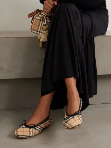 Burberry Leather-trimmed Checked Canvas Ballet Flats | Thumbnail 2 Burberry Leather-trimmed Checked Canvas Ballet Flats | Thumbnail 2