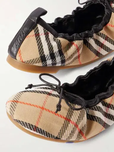 Burberry Leather-trimmed Checked Canvas Ballet Flats | Thumbnail 4 Burberry Leather-trimmed Checked Canvas Ballet Flats | Thumbnail 4