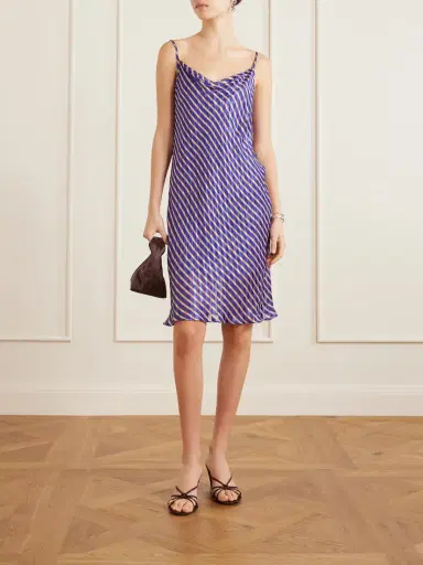 Dries Van Noten Draped Striped Satin And Chiffon Midi Dress | Thumbnail 2 Dries Van Noten Draped Striped Satin And Chiffon Midi Dress | Thumbnail 2