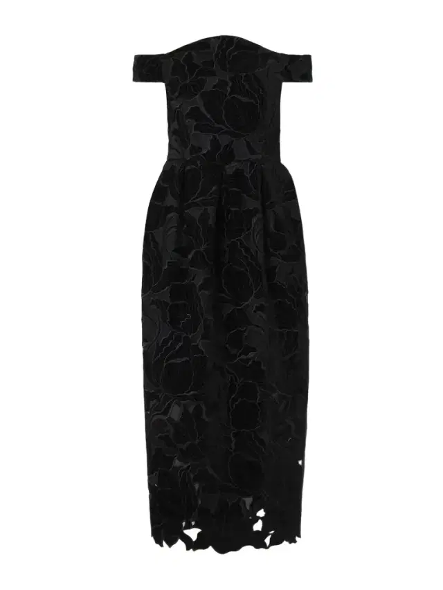 Off-the-shoulder Embroidered Velvet And Tulle Midi Dress Off-the-shoulder Embroidered Velvet And Tulle Midi Dress