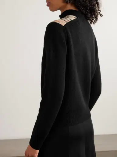 Burberry Checked Ribbed Wool And Cashmere-blend Turtleneck Cardigan | Thumbnail 3 Burberry Checked Ribbed Wool And Cashmere-blend Turtleneck Cardigan | Thumbnail 3