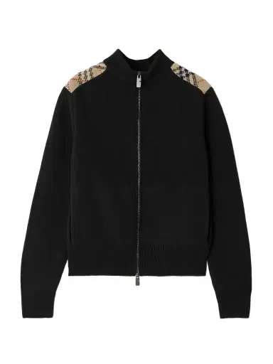 Burberry Checked Ribbed Wool And Cashmere-blend Turtleneck Cardigan | Thumbnail 1 Burberry Checked Ribbed Wool And Cashmere-blend Turtleneck Cardigan | Thumbnail 1