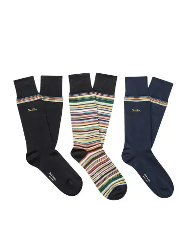 Paul Smith Pack of Three Striped Cotton-Blend Socks - Men | Thumbnail 1 Paul Smith Pack of Three Striped Cotton-Blend Socks - Men | Thumbnail 1