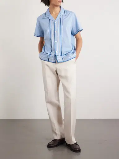 BODE Ribbon Plaid Camp-Collar Satin-Trimmed Cotton-Poplin Shirt - Men | Thumbnail 2 BODE Ribbon Plaid Camp-Collar Satin-Trimmed Cotton-Poplin Shirt - Men | Thumbnail 2