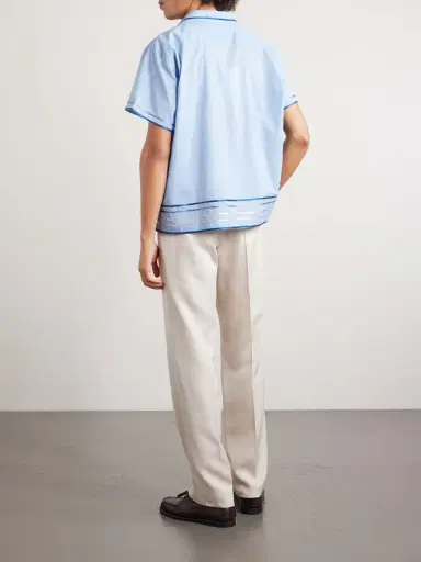 BODE Ribbon Plaid Camp-Collar Satin-Trimmed Cotton-Poplin Shirt - Men | Thumbnail 3 BODE Ribbon Plaid Camp-Collar Satin-Trimmed Cotton-Poplin Shirt - Men | Thumbnail 3