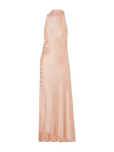 Rabanne Embellished Gathered Satin Midi Dress | Thumbnail 1 Rabanne Embellished Gathered Satin Midi Dress | Thumbnail 1