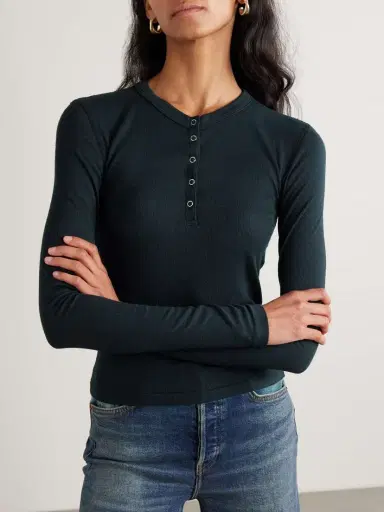 RE/DONE + Hanes Ribbed Stretch-modal Henley T-shirt | Thumbnail 3 RE/DONE + Hanes Ribbed Stretch-modal Henley T-shirt | Thumbnail 3