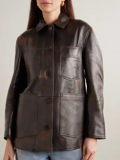 Nour Hammour Seleste Paneled Distressed Leather Jacket | Thumbnail 3 Nour Hammour Seleste Paneled Distressed Leather Jacket | Thumbnail 3