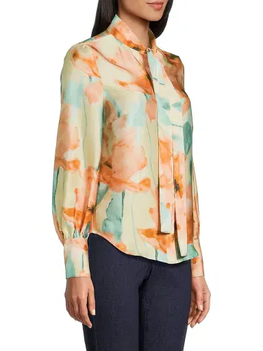Misook Women's Floral Tieneck Crêpe de Chine Blouse | Thumbnail 4 Misook Women's Floral Tieneck Crêpe de Chine Blouse | Thumbnail 4
