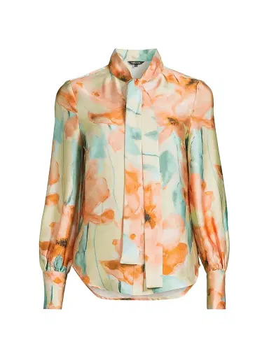 Misook Women's Floral Tieneck Crêpe de Chine Blouse | Thumbnail 1 Misook Women's Floral Tieneck Crêpe de Chine Blouse | Thumbnail 1