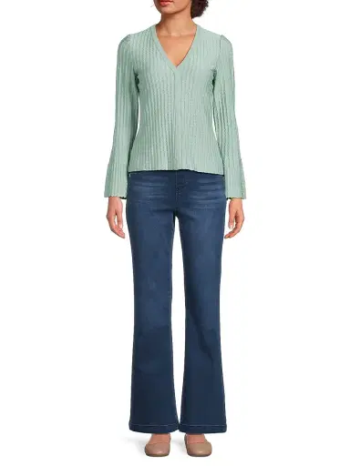 Misook Women's Scalloped Rib-Knit Top - Mystic Green | Thumbnail 2 Misook Women's Scalloped Rib-Knit Top - Mystic Green | Thumbnail 2