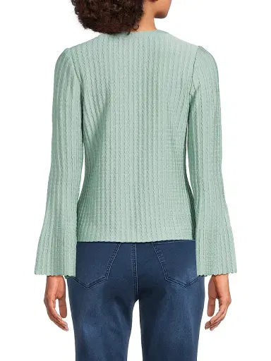 Misook Women's Scalloped Rib-Knit Top - Mystic Green | Thumbnail 5 Misook Women's Scalloped Rib-Knit Top - Mystic Green | Thumbnail 5