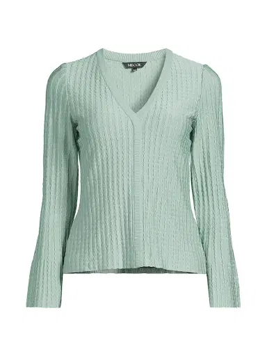 Misook Women's Scalloped Rib-Knit Top - Mystic Green | Thumbnail 1 Misook Women's Scalloped Rib-Knit Top - Mystic Green | Thumbnail 1